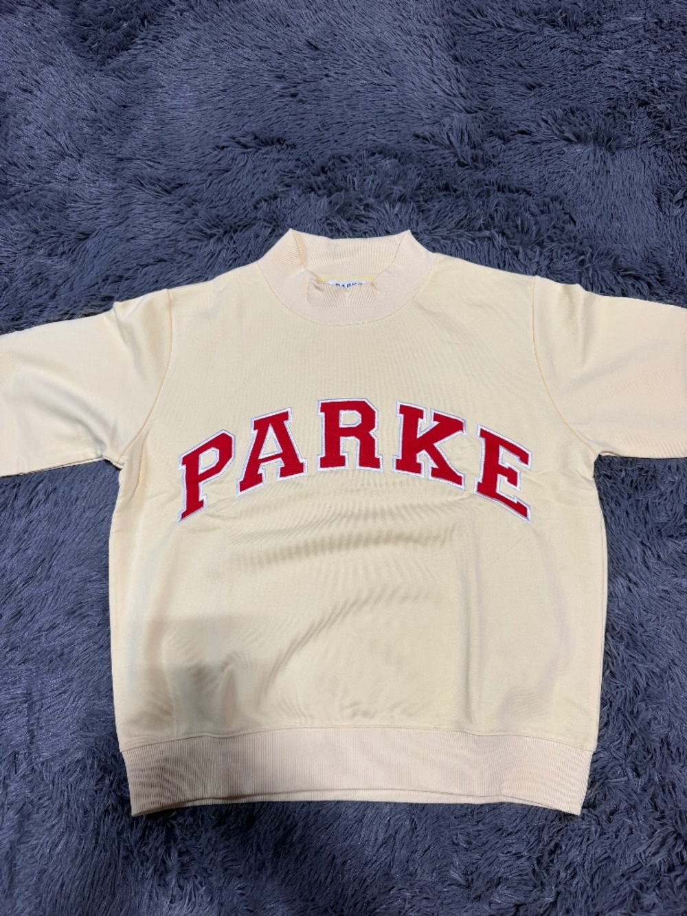 PARKE Varsity Mockneck Sweatshirt in Pale Yellow / Cream